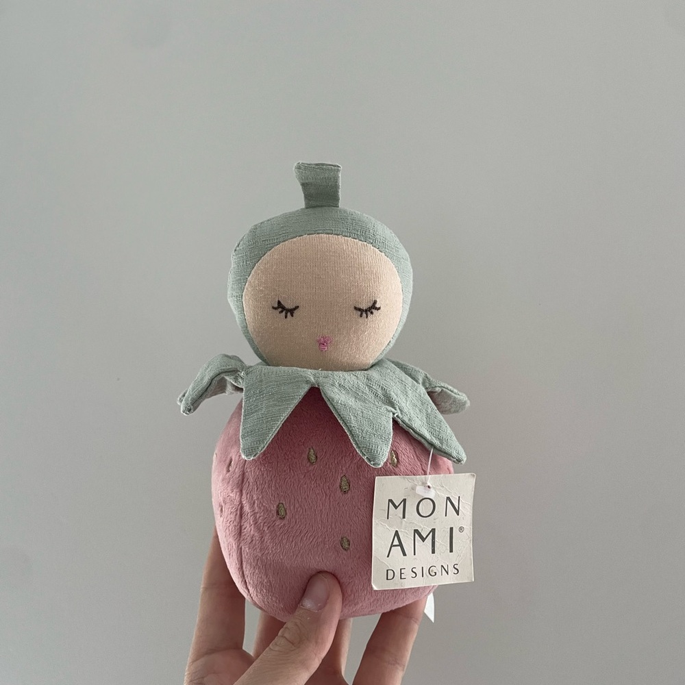 Pink & Sage Strawberry Soft Rattle Toy - Kids Learning Toy